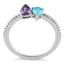 Sterling Silver Double Tear Drop Blue Topaz Amethyst CZ Ring