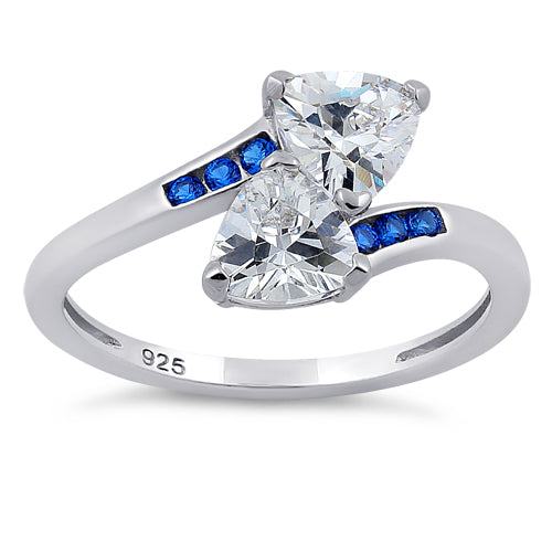 Sterling Silver Double Trillion Cut Clear & Blue Spinel CZ Ring