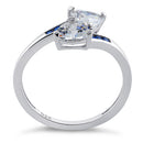 Sterling Silver Double Trillion Cut Clear & Blue Spinel CZ Ring