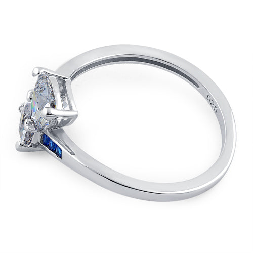Sterling Silver Double Trillion Cut Clear & Blue Spinel CZ Ring