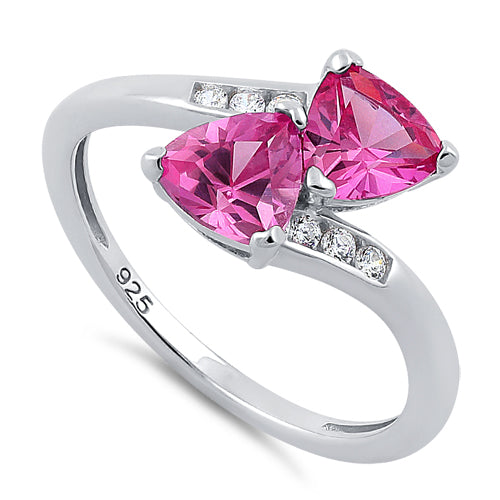 Sterling Silver Double Trillion Cut Ruby CZ Ring