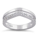 Sterling Silver Double V-Accented Clear CZ Ring