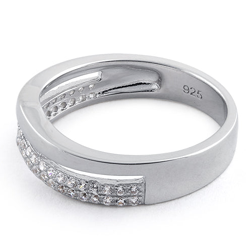 Sterling Silver Double V-Accented Clear CZ Ring