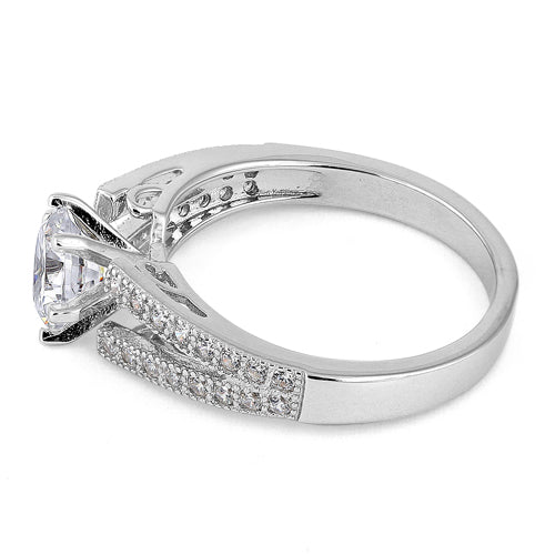 Sterling Silver Double V Engagement Clear CZ Ring