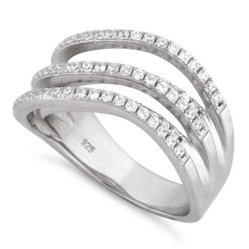 Sterling Silver Double Wave Pave CZ Ring