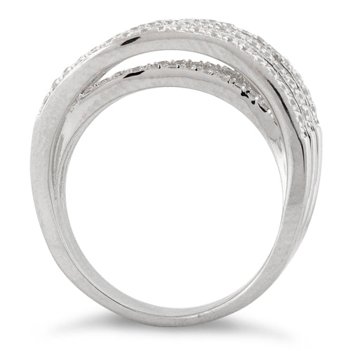 Sterling Silver Double Wave Pave CZ Ring