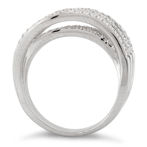 Sterling Silver Double Wave Pave CZ Ring