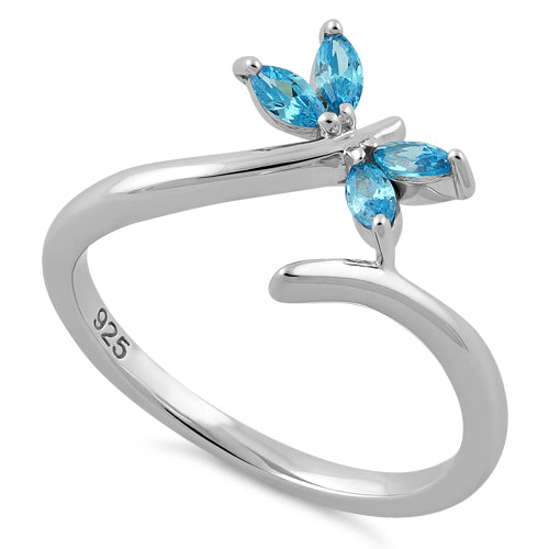 Sterling Silver Dragonfly Aqua Blue CZ Ring
