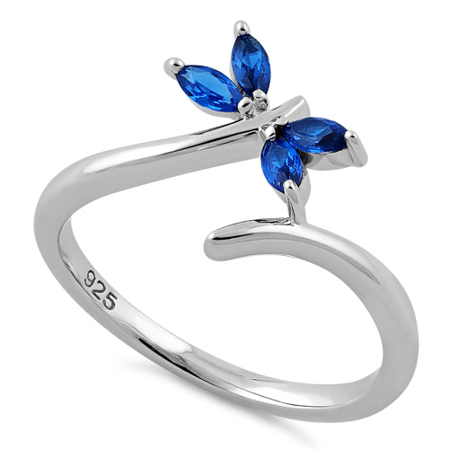 Sterling Silver Dragonfly Blue Spinel CZ Ring