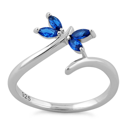 Sterling Silver Dragonfly Blue Spinel CZ Ring