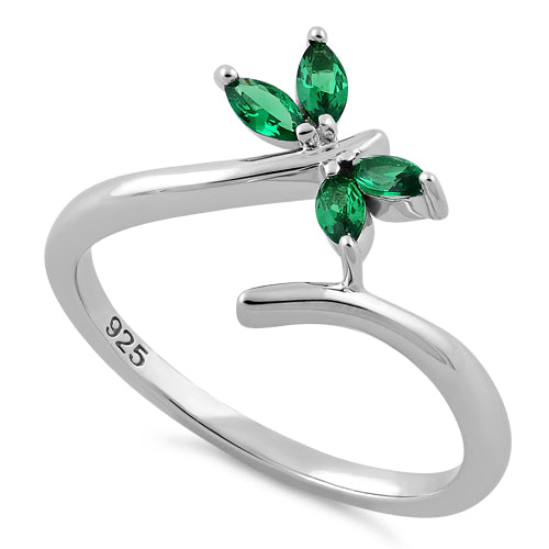 Sterling Silver Dragonfly Green CZ Ring