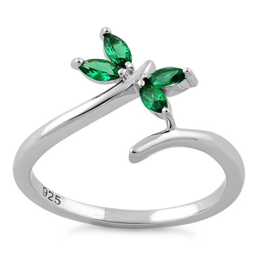 Sterling Silver Dragonfly Green CZ Ring