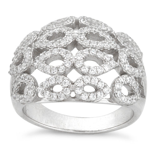 Sterling Silver Drops Pave CZ Ring