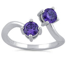 Sterling Silver Dual Round Cut Amethyst CZ Ring