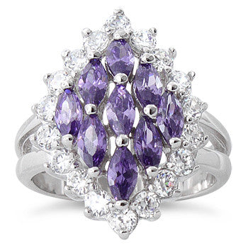 Sterling Silver Elegant Amethyst Marquise Cut CZ Ring