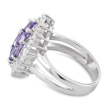 Sterling Silver Elegant Amethyst Marquise Cut CZ Ring