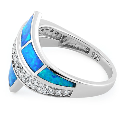 Sterling Silver Elegant Blue Lab Opal & Clear CZ Ring