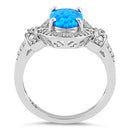 Sterling Silver Elegant Blue Oval Lab Opal CZ Ring
