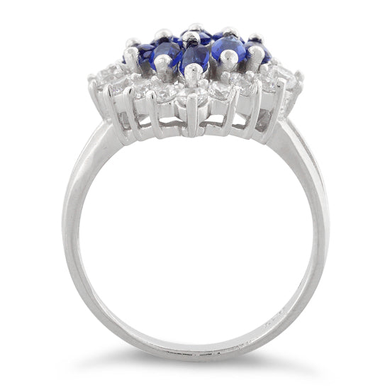 Sterling Silver Elegant Blue Sapphire Marquise Cut CZ Ring