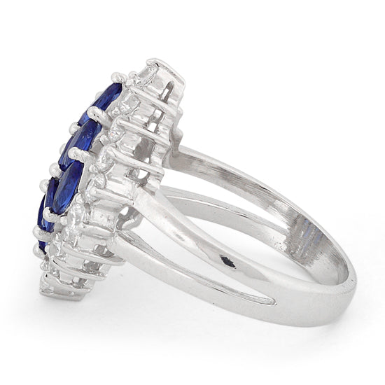 Sterling Silver Elegant Blue Sapphire Marquise Cut CZ Ring