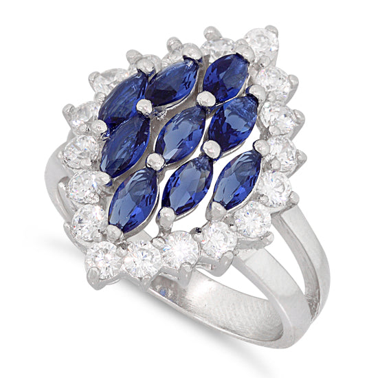 Sterling Silver Elegant Blue Sapphire Marquise Cut CZ Ring