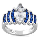 Sterling Silver Elegant Blue Spinel Marquise Clear CZ Ring