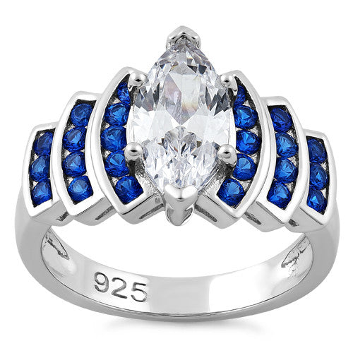 Sterling Silver Elegant Blue Spinel Marquise Clear CZ Ring