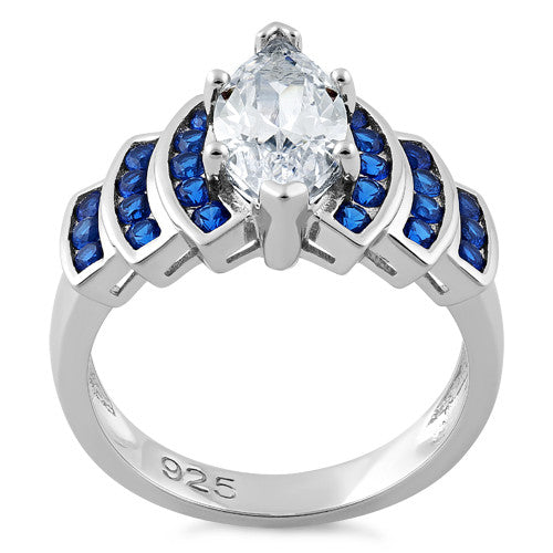 Sterling Silver Elegant Blue Spinel Marquise Clear CZ Ring