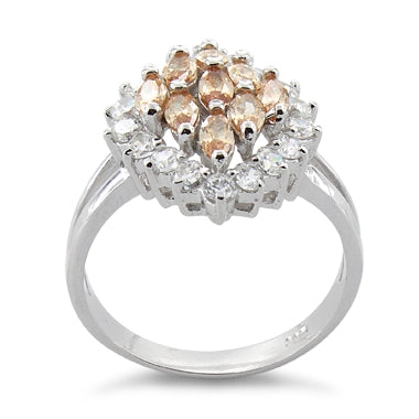 Sterling Silver Elegant Champagne Marquise Cut CZ Ring