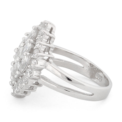 Sterling Silver Elegant Clear Marquise Cut CZ Ring