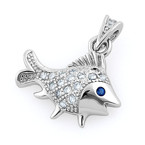 Sterling Silver Elegant Fish Blue Spinel CZ Pendant