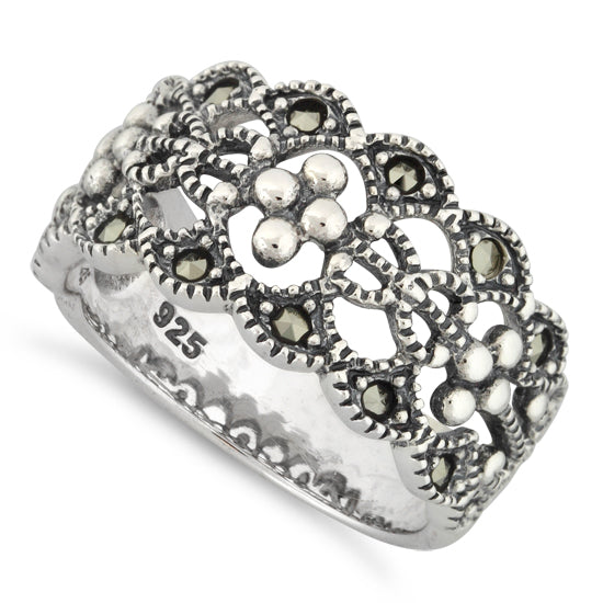 Sterling Silver Elegant Flower Marcasite Ring