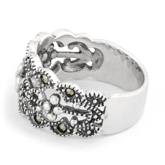 Sterling Silver Elegant Flower Marcasite Ring