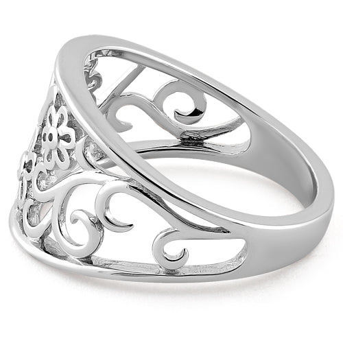 Sterling Silver Elegant Flowers Ring