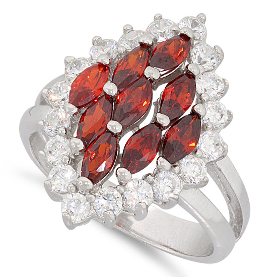 Sterling Silver Elegant Garnet Marquise Cut CZ Ring