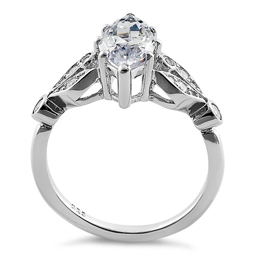 Sterling Silver Elegant Marquise Cut Clear CZ Engagement Ring