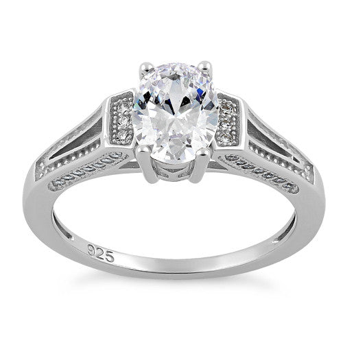 Sterling Silver Elegant Oval Clear CZ Ring