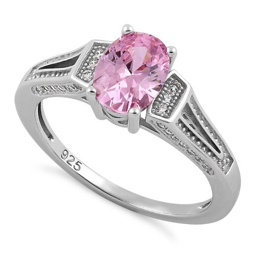 Sterling Silver Elegant Oval Pink CZ Ring