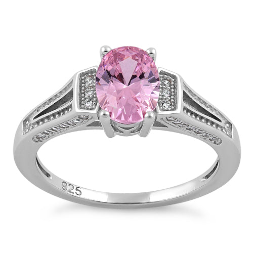 Sterling Silver Elegant Oval Pink CZ Ring