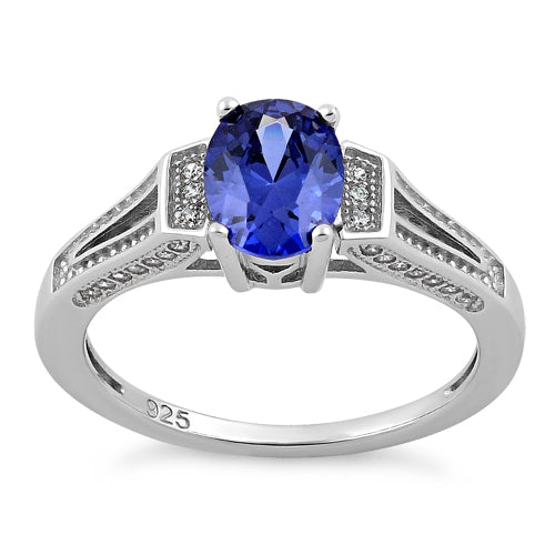 Sterling Silver Elegant Oval Tanzanite CZ Ring