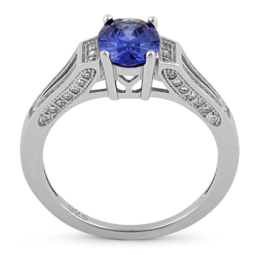 Sterling Silver Elegant Oval Tanzanite CZ Ring