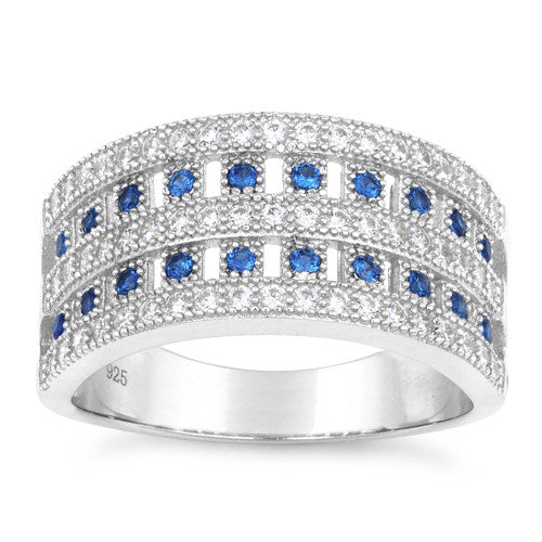 Sterling Silver Elegant Pave Blue Spinel CZ Ring