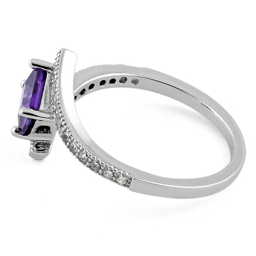 Sterling Silver Elegant Princess Cut Amethyst CZ Ring