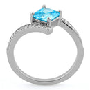 Sterling Silver Elegant Princess Cut Aqua Blue CZ Ring