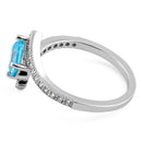 Sterling Silver Elegant Princess Cut Aqua Blue CZ Ring