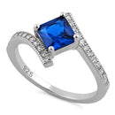 Sterling Silver Elegant Princess Cut Blue Spinel CZ Ring