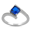 Sterling Silver Elegant Princess Cut Blue Spinel CZ Ring