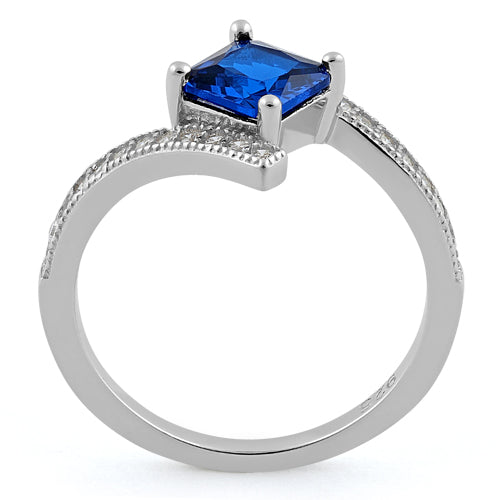 Sterling Silver Elegant Princess Cut Blue Spinel CZ Ring