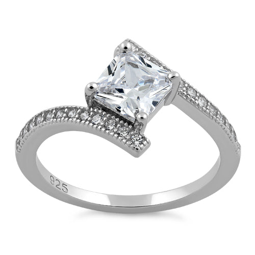 Sterling Silver Elegant Princess Cut Clear CZ Ring