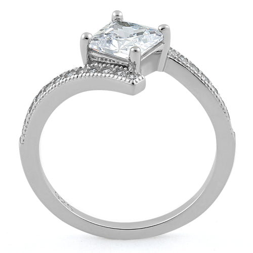 Sterling Silver Elegant Princess Cut Clear CZ Ring